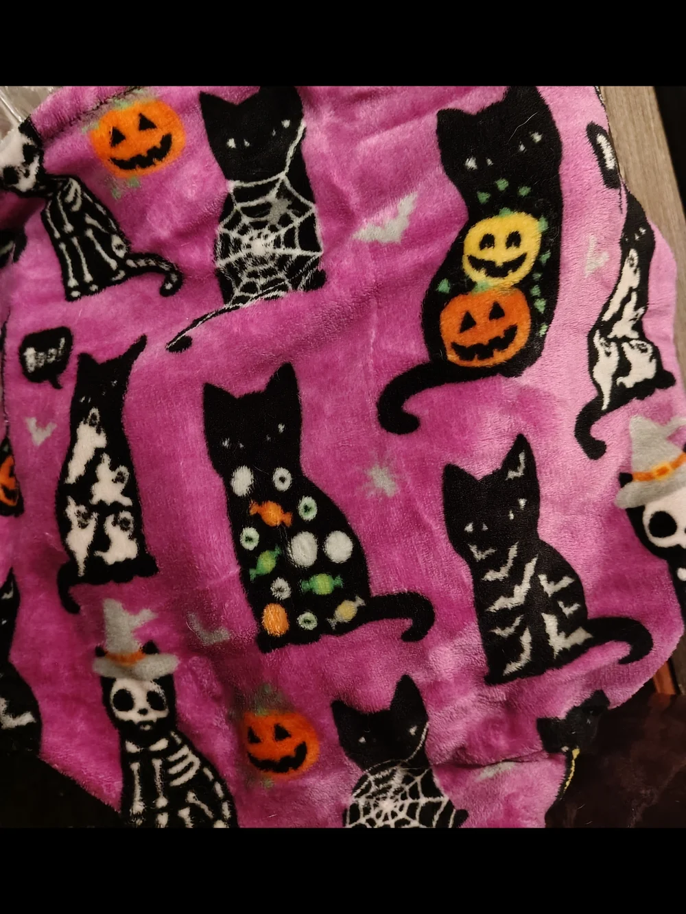 Celebrate RARE! Halloween Black Cat & Skeleton Plush Throw Blanket 50